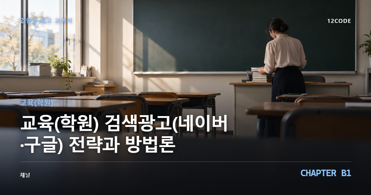 교육(학원) 업종별 광고 교과서 B1장, 검색광고(네이버·구글) 전략과 방법론을 안내하는 표지 이미지