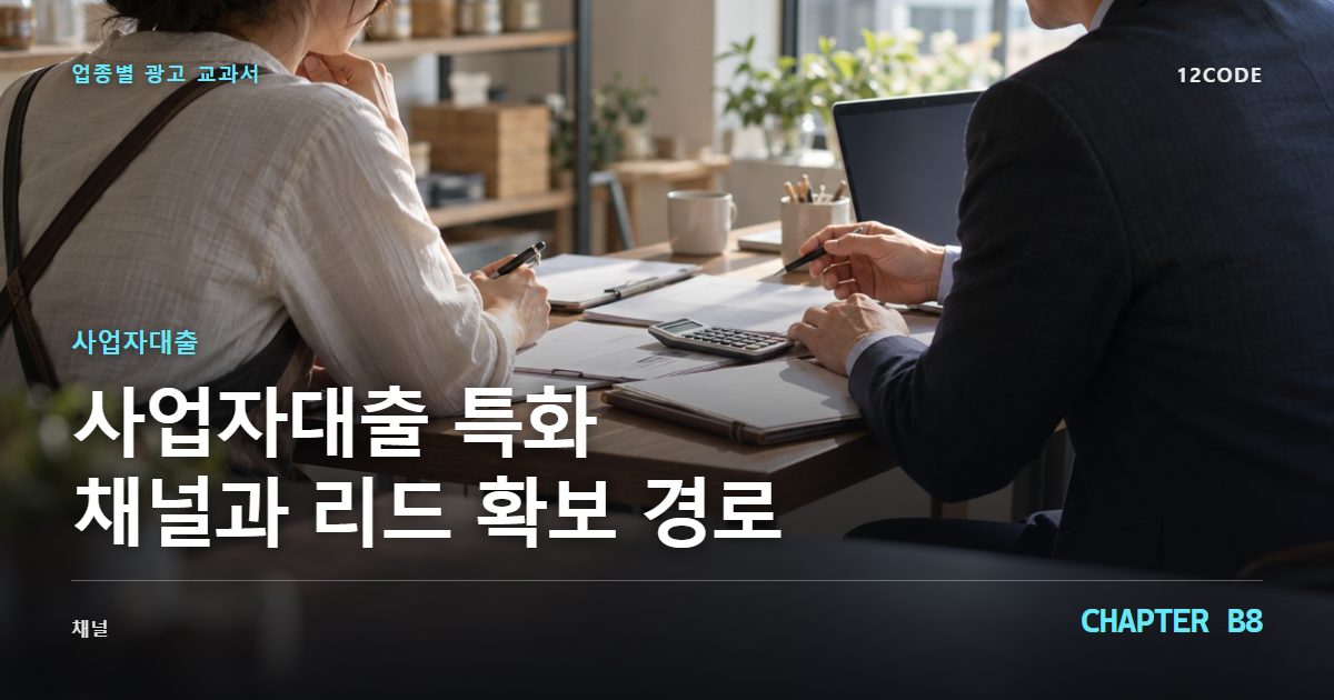 사업자대출 업종별 광고 교과서 B8장, 특화 채널과 리드 확보 경로을 안내하는 표지 이미지