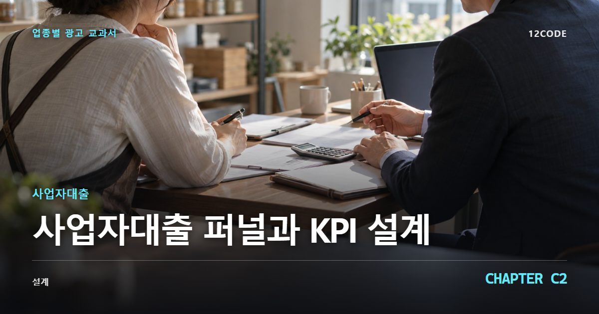사업자대출 업종별 광고 교과서 C2장, 퍼널과 KPI 설계을 안내하는 표지 이미지