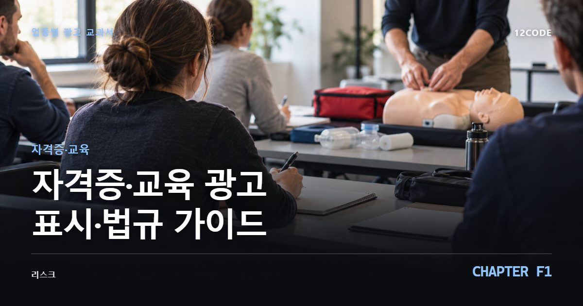 자격증·교육 업종별 광고 교과서 F1장, 광고 표시·법규 가이드을 안내하는 표지 이미지