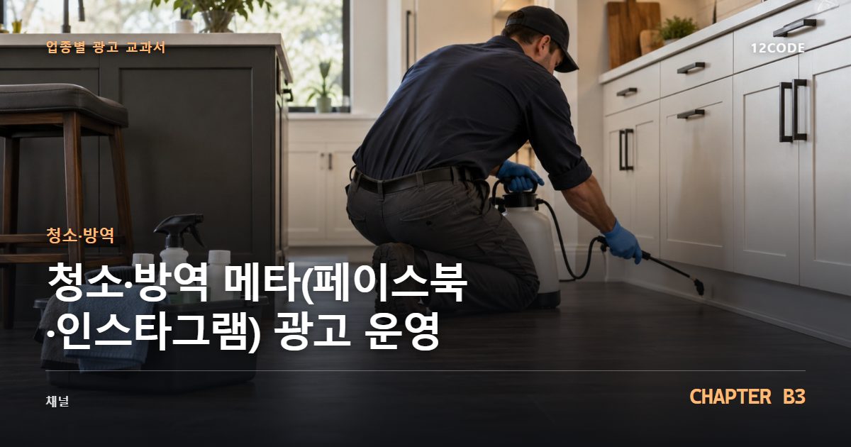 청소·방역 업종별 광고 교과서 B3장, 메타(페이스북·인스타그램) 광고 운영을 안내하는 표지 이미지