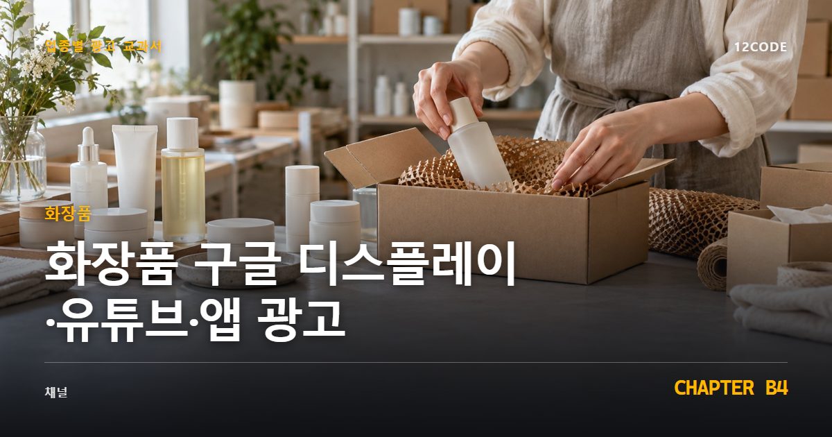 화장품 업종별 광고 교과서 B4장, 구글 디스플레이·유튜브·앱 광고을 안내하는 표지 이미지