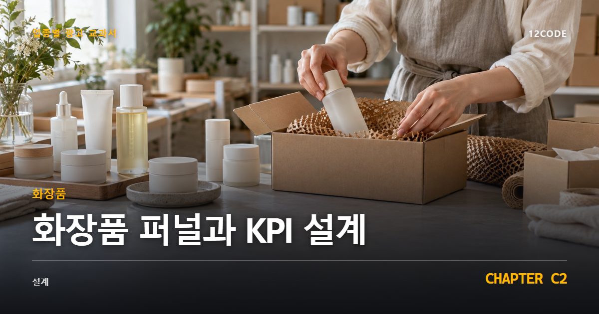 화장품 업종별 광고 교과서 C2장, 퍼널과 KPI 설계을 안내하는 표지 이미지