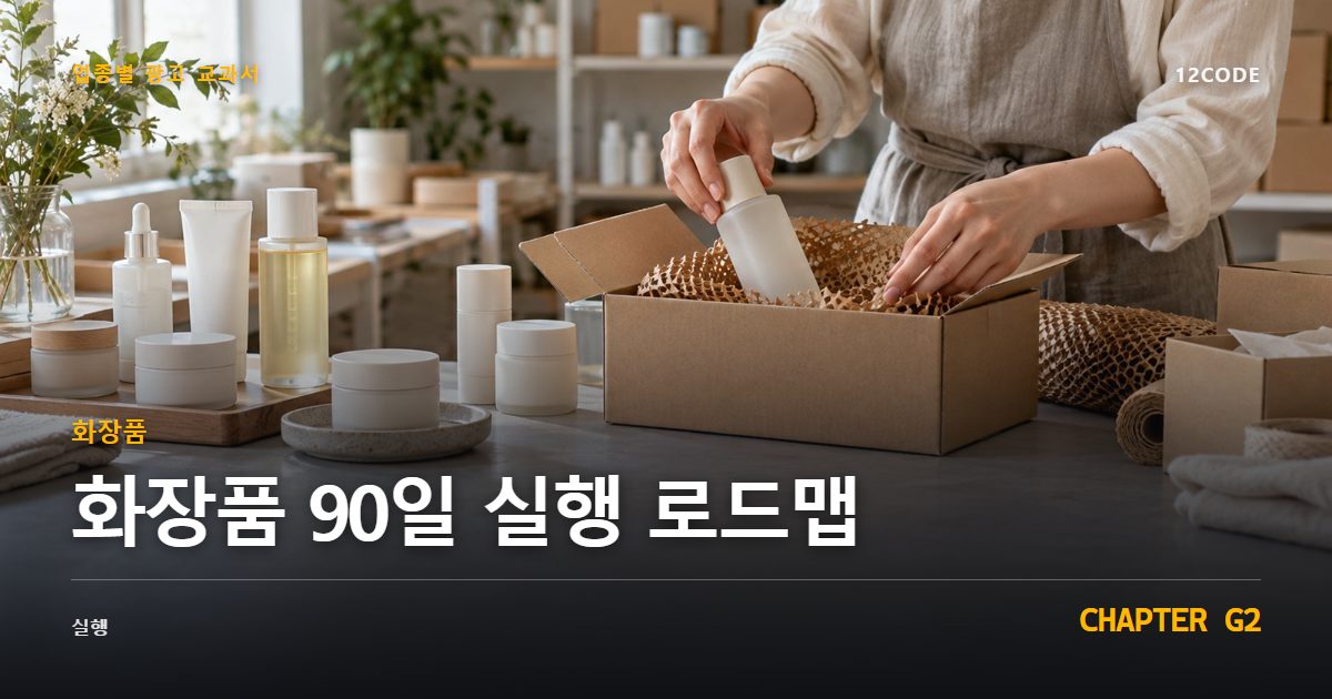 화장품 업종별 광고 교과서 G2장, 90일 실행 로드맵을 안내하는 표지 이미지
