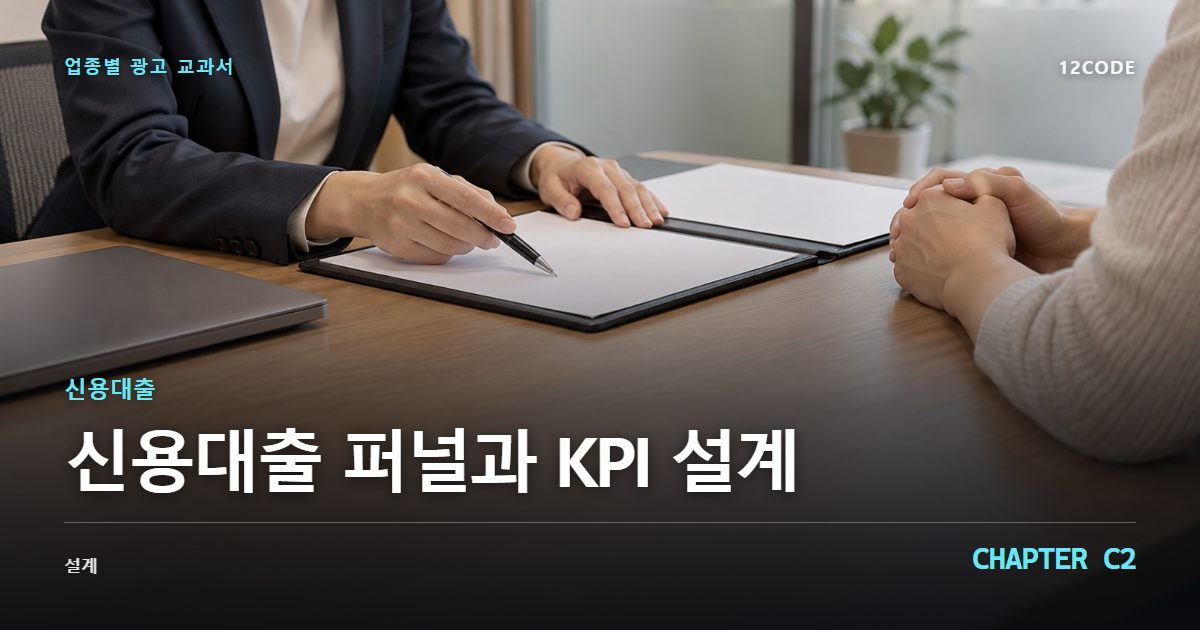 신용대출 업종별 광고 교과서 C2장, 퍼널과 KPI 설계을 안내하는 표지 이미지