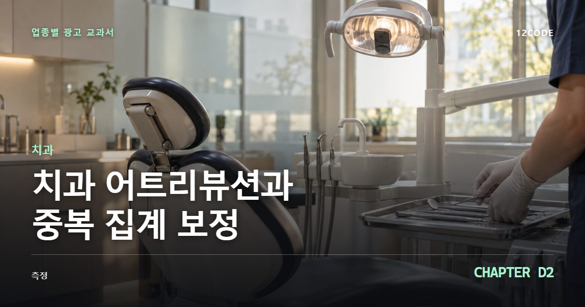 치과 업종별 광고 교과서 D2장, 어트리뷰션과 중복 집계 보정을 안내하는 표지 이미지