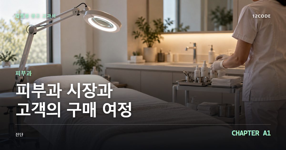 피부과 업종별 광고 교과서 A1장, 시장과 고객의 구매 여정을 안내하는 표지 이미지