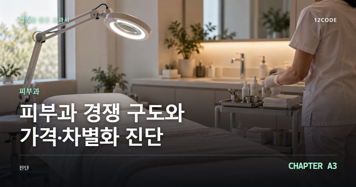 피부과 업종별 광고 교과서 A3장, 경쟁 구도와 가격·차별화 진단을 안내하는 표지 이미지