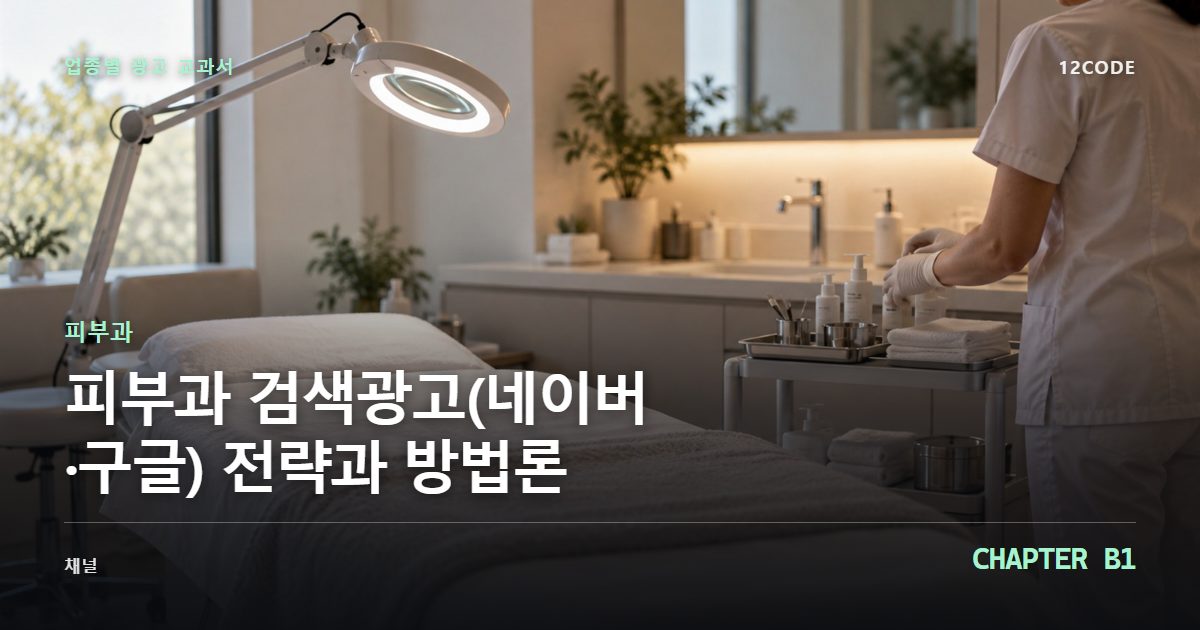 피부과 업종별 광고 교과서 B1장, 검색광고(네이버·구글) 전략과 방법론을 안내하는 표지 이미지