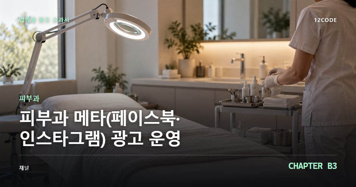 피부과 업종별 광고 교과서 B3장, 메타(페이스북·인스타그램) 광고 운영을 안내하는 표지 이미지