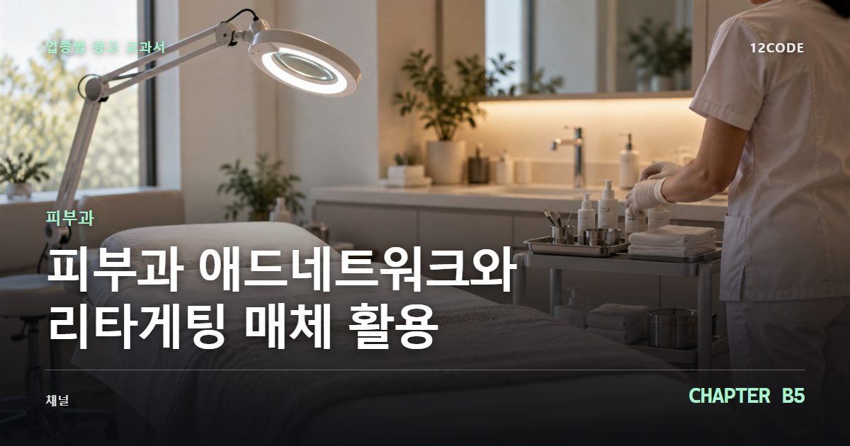피부과 업종별 광고 교과서 B5장, 애드네트워크와 리타게팅 매체 활용을 안내하는 표지 이미지