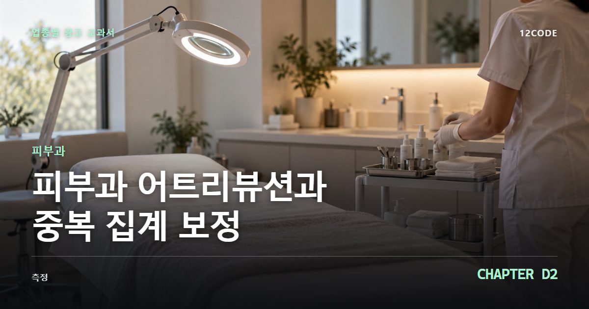 피부과 업종별 광고 교과서 D2장, 어트리뷰션과 중복 집계 보정을 안내하는 표지 이미지