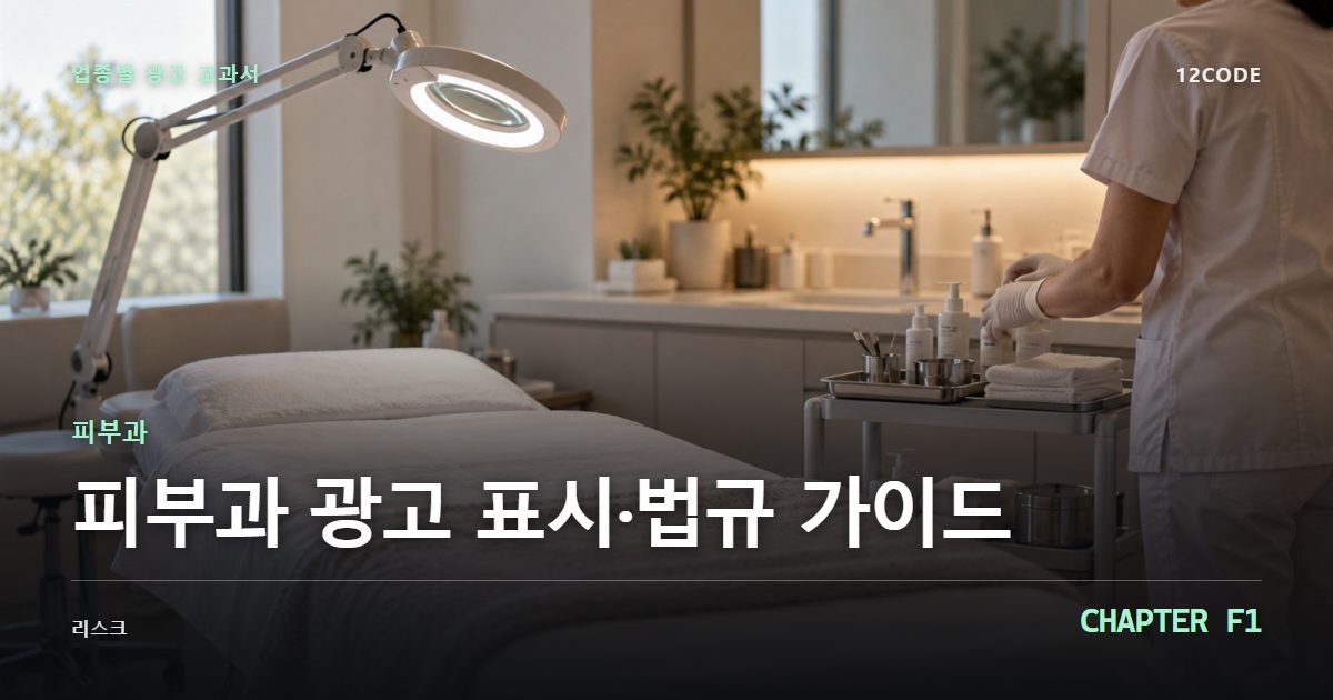 피부과 업종별 광고 교과서 F1장, 광고 표시·법규 가이드을 안내하는 표지 이미지