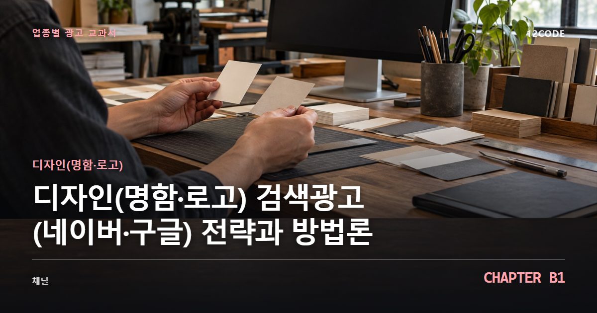 디자인(명함·로고) 업종별 광고 교과서 B1장, 검색광고(네이버·구글) 전략과 방법론을 안내하는 표지 이미지