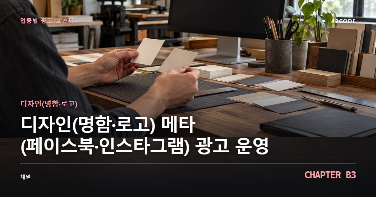 디자인(명함·로고) 업종별 광고 교과서 B3장, 메타(페이스북·인스타그램) 광고 운영을 안내하는 표지 이미지