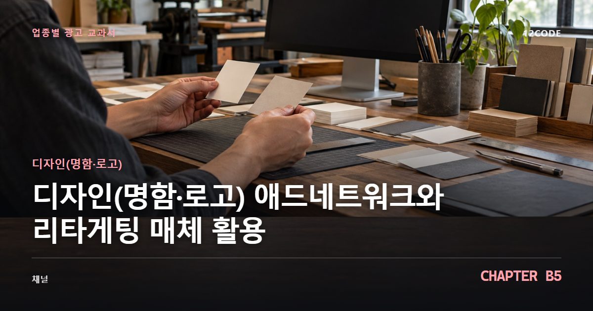 디자인(명함·로고) 업종별 광고 교과서 B5장, 애드네트워크와 리타게팅 매체 활용을 안내하는 표지 이미지