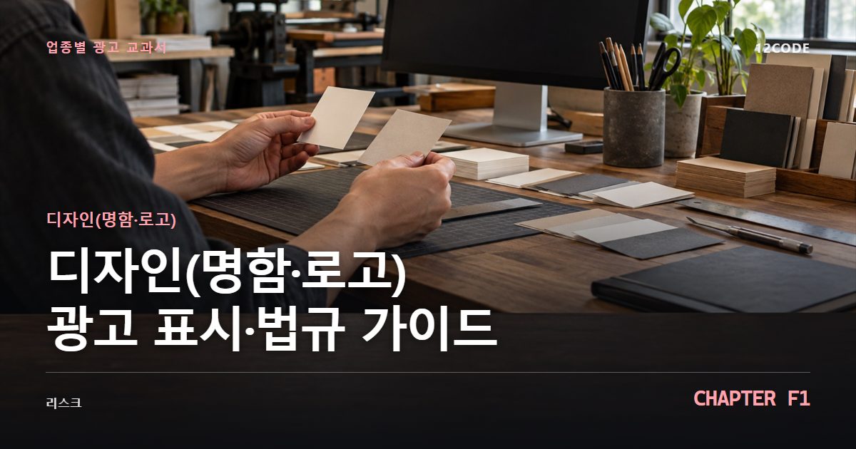 디자인(명함·로고) 업종별 광고 교과서 F1장, 광고 표시·법규 가이드을 안내하는 표지 이미지
