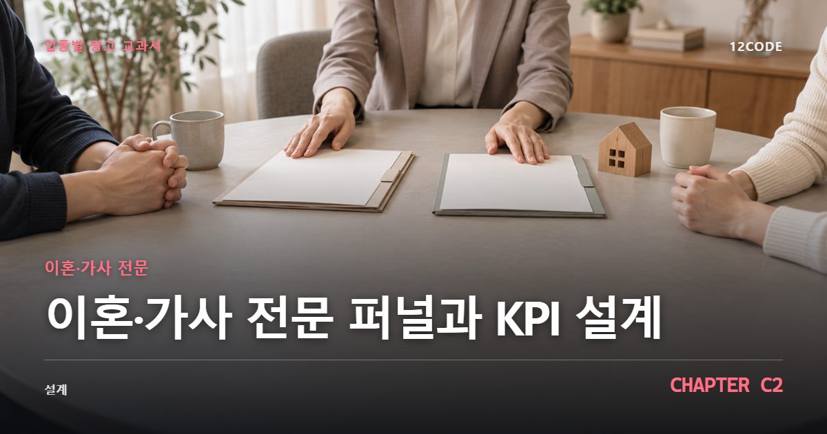 이혼·가사 전문 업종별 광고 교과서 C2장, 퍼널과 KPI 설계을 안내하는 표지 이미지