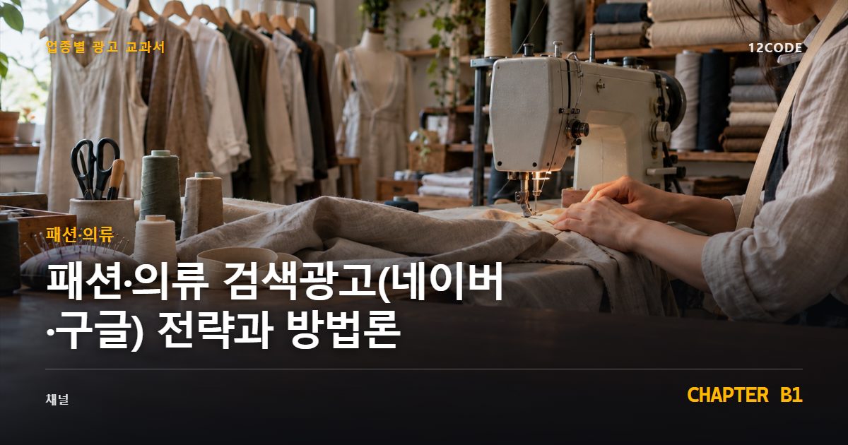 패션·의류 업종별 광고 교과서 B1장, 검색광고(네이버·구글) 전략과 방법론을 안내하는 표지 이미지