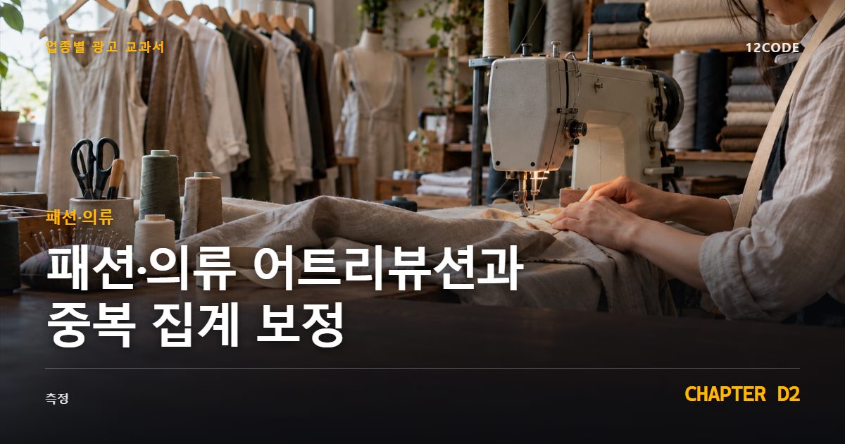 패션·의류 업종별 광고 교과서 D2장, 어트리뷰션과 중복 집계 보정을 안내하는 표지 이미지