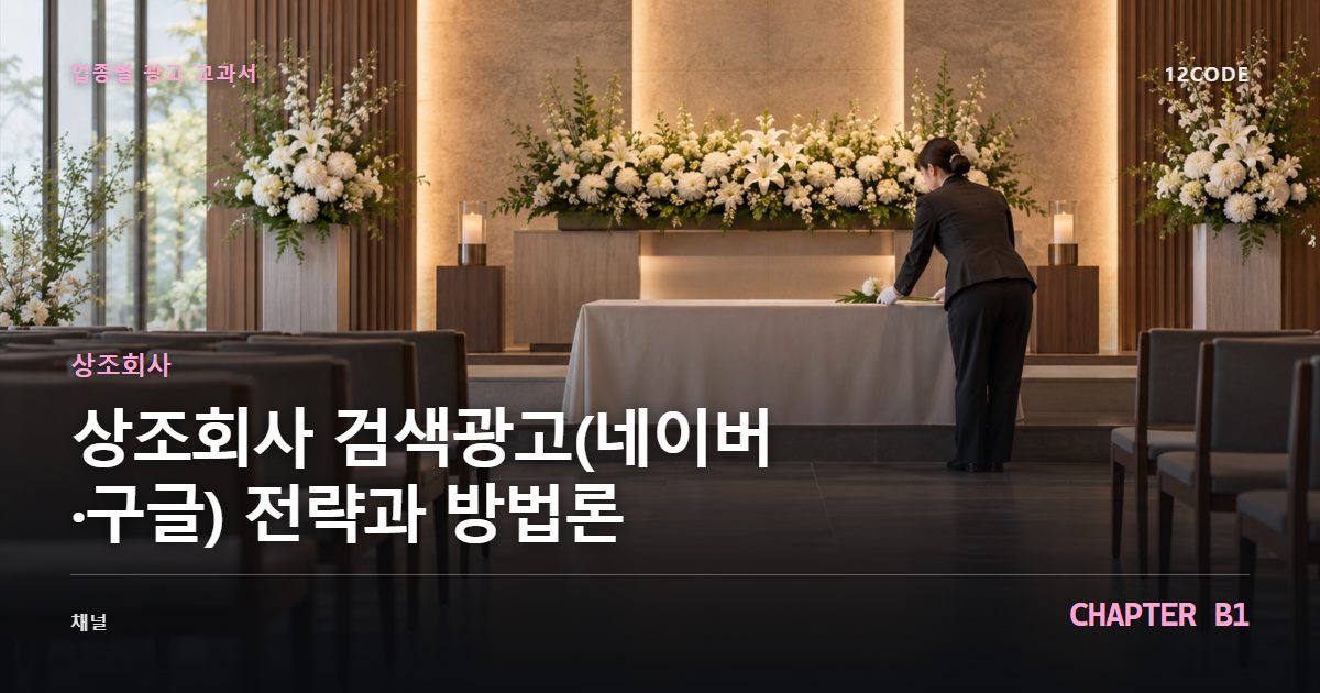 상조회사 업종별 광고 교과서 B1장, 검색광고(네이버·구글) 전략과 방법론을 안내하는 표지 이미지