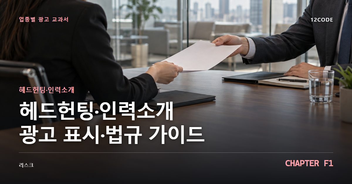 헤드헌팅·인력소개 업종별 광고 교과서 F1장, 광고 표시·법규 가이드을 안내하는 표지 이미지