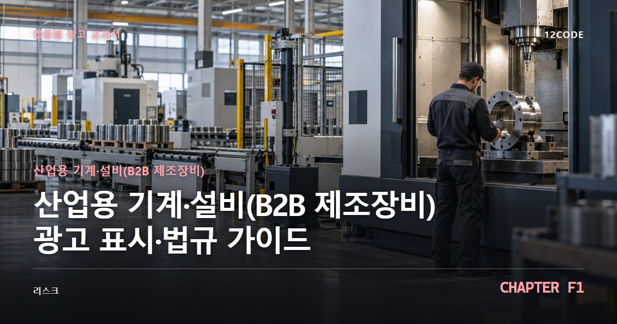 산업용 기계·설비(B2B 제조장비) 업종별 광고 교과서 F1장, 광고 표시·법규 가이드을 안내하는 표지 이미지