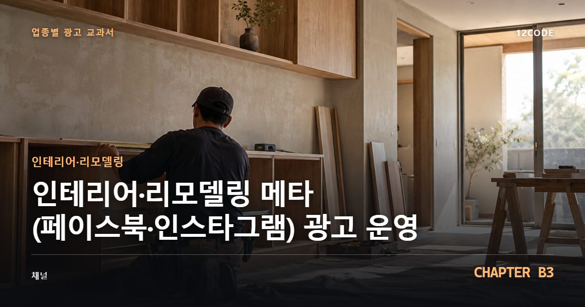 인테리어·리모델링 업종별 광고 교과서 B3장, 메타(페이스북·인스타그램) 광고 운영을 안내하는 표지 이미지