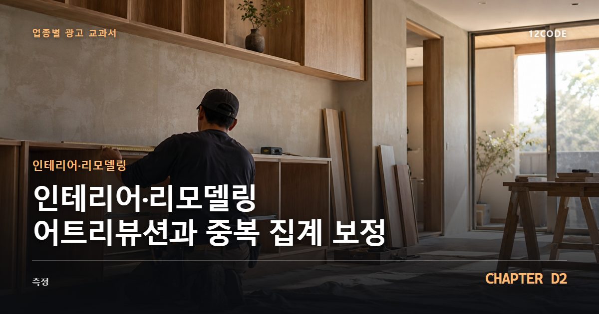 인테리어·리모델링 업종별 광고 교과서 D2장, 어트리뷰션과 중복 집계 보정을 안내하는 표지 이미지