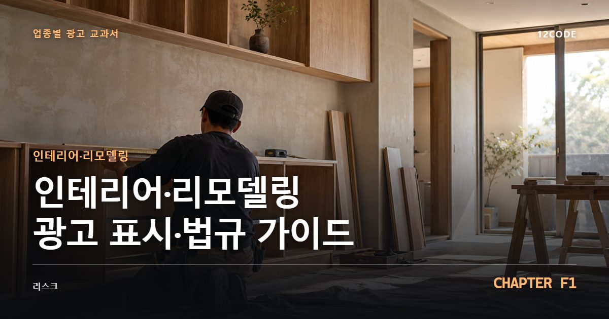 인테리어·리모델링 업종별 광고 교과서 F1장, 광고 표시·법규 가이드을 안내하는 표지 이미지