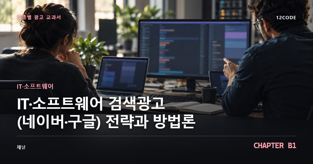 IT·소프트웨어 업종별 광고 교과서 B1장, 검색광고(네이버·구글) 전략과 방법론을 안내하는 표지 이미지