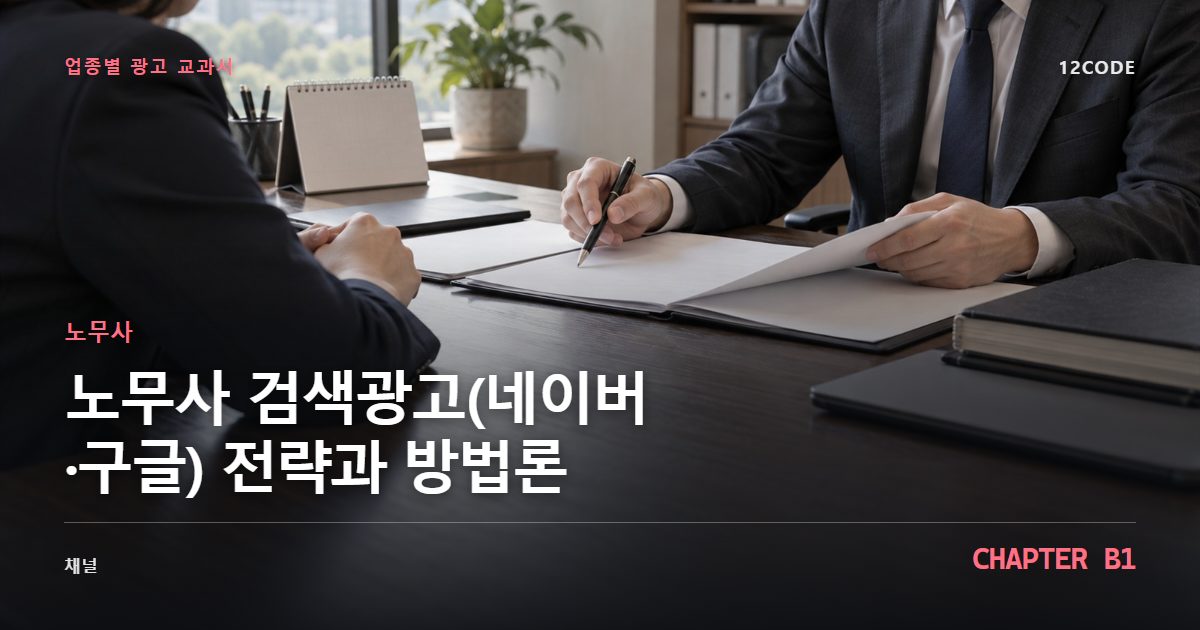 노무사 업종별 광고 교과서 B1장, 검색광고(네이버·구글) 전략과 방법론을 안내하는 표지 이미지