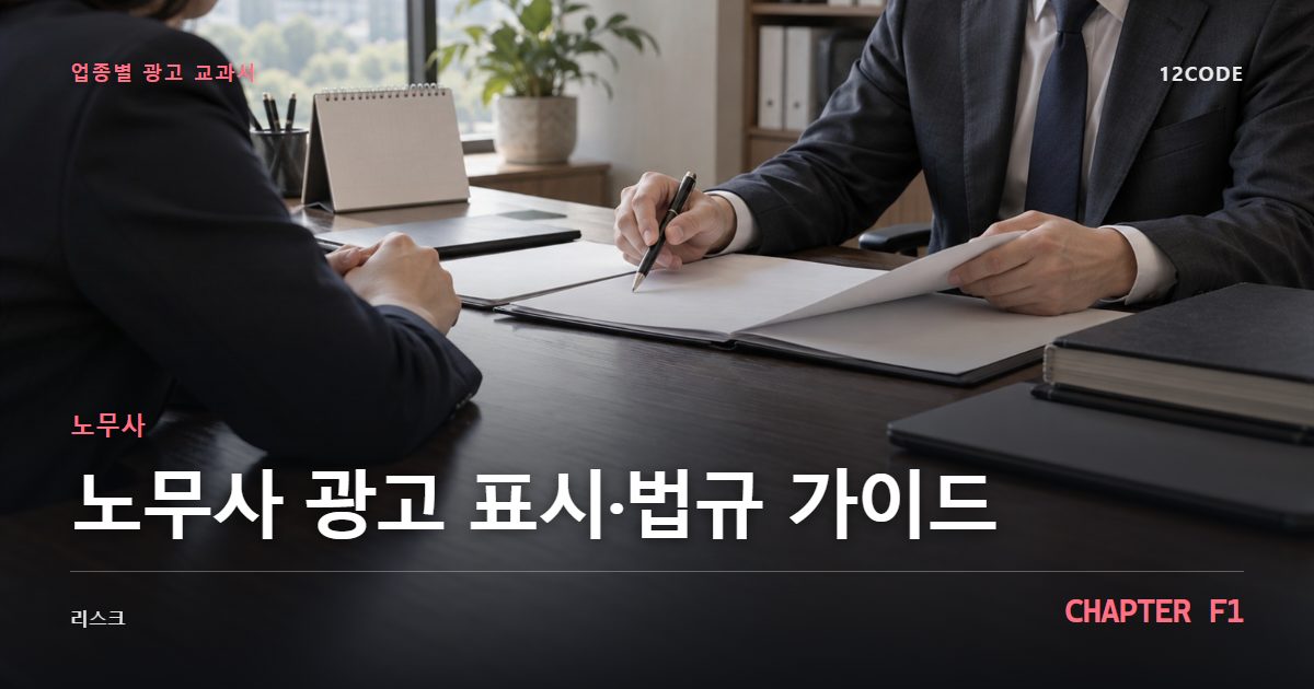 노무사 업종별 광고 교과서 F1장, 광고 표시·법규 가이드을 안내하는 표지 이미지