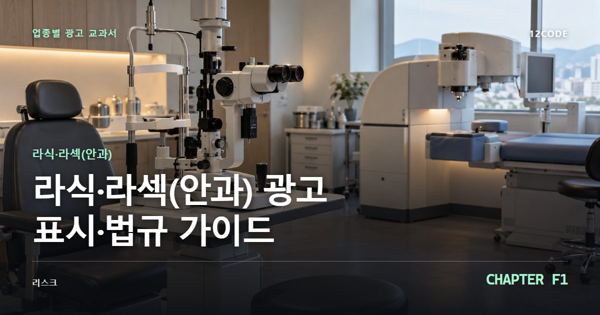 라식·라섹(안과) 업종별 광고 교과서 F1장, 광고 표시·법규 가이드을 안내하는 표지 이미지