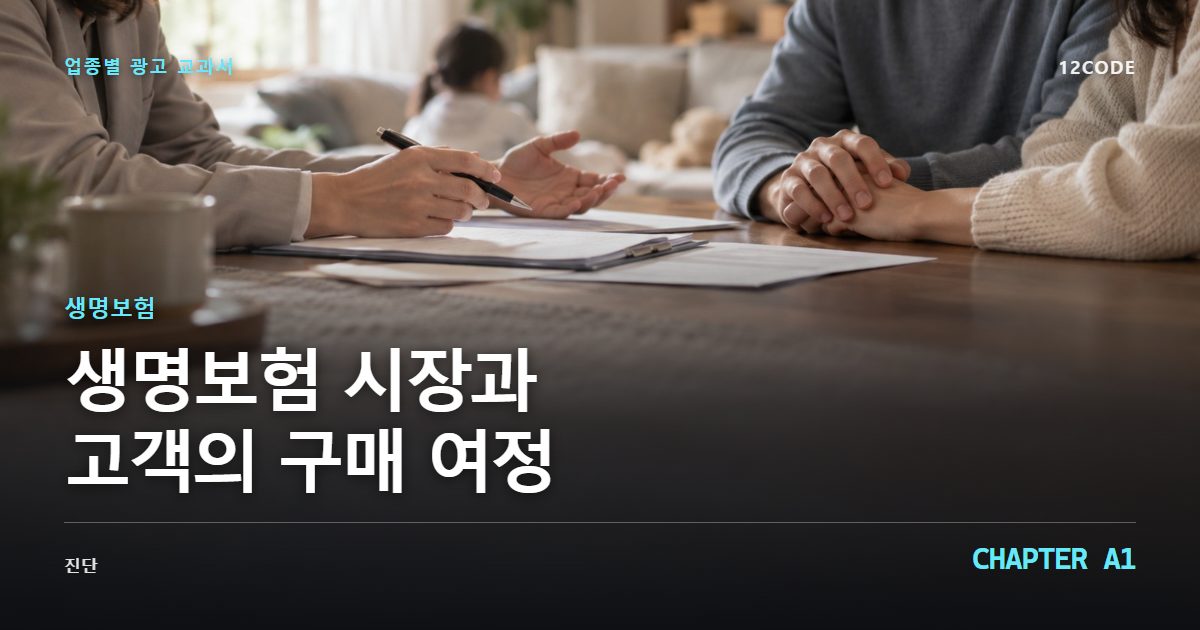 생명보험 업종별 광고 교과서 A1장, 시장과 고객의 구매 여정을 안내하는 표지 이미지