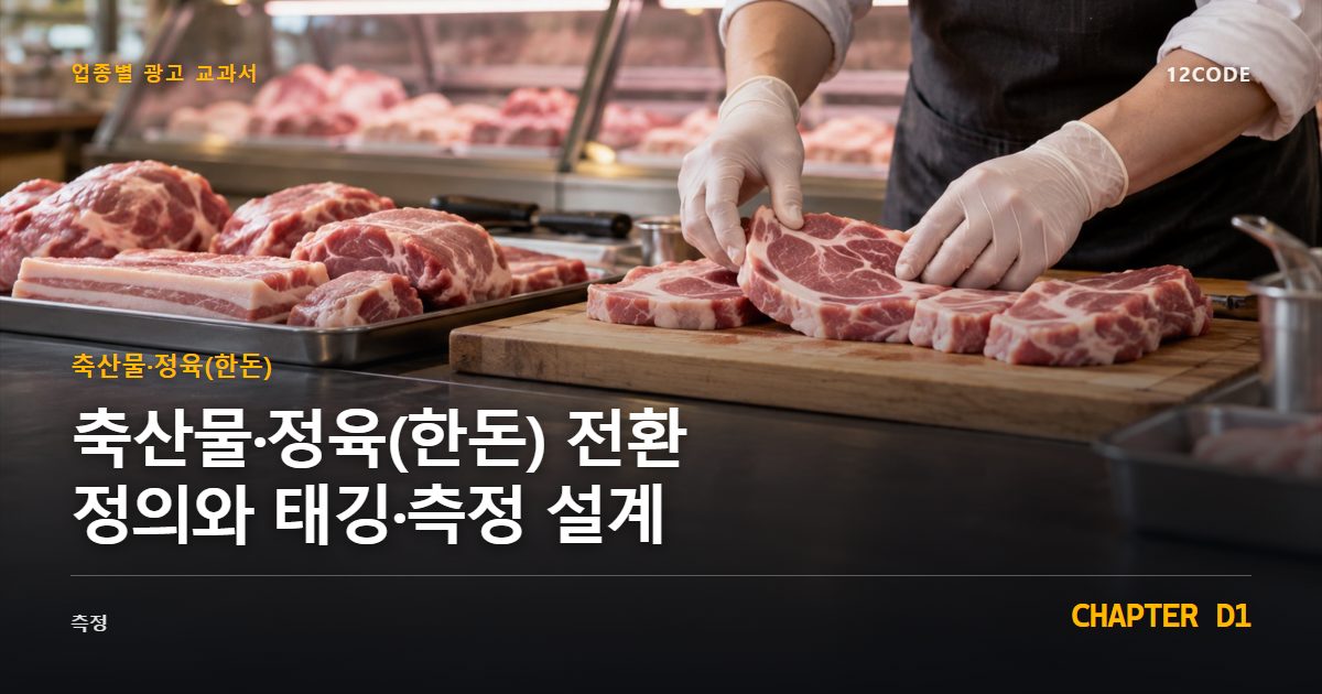 축산물·정육(한돈) 업종별 광고 교과서 D1장, 전환 정의와 태깅·측정 설계을 안내하는 표지 이미지