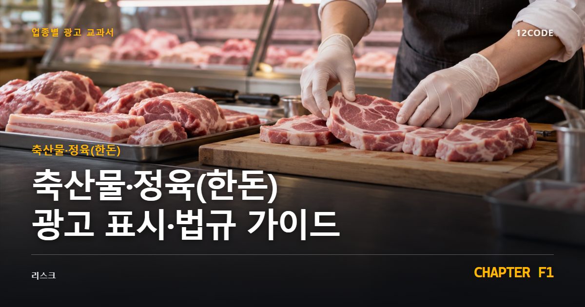 축산물·정육(한돈) 업종별 광고 교과서 F1장, 광고 표시·법규 가이드을 안내하는 표지 이미지