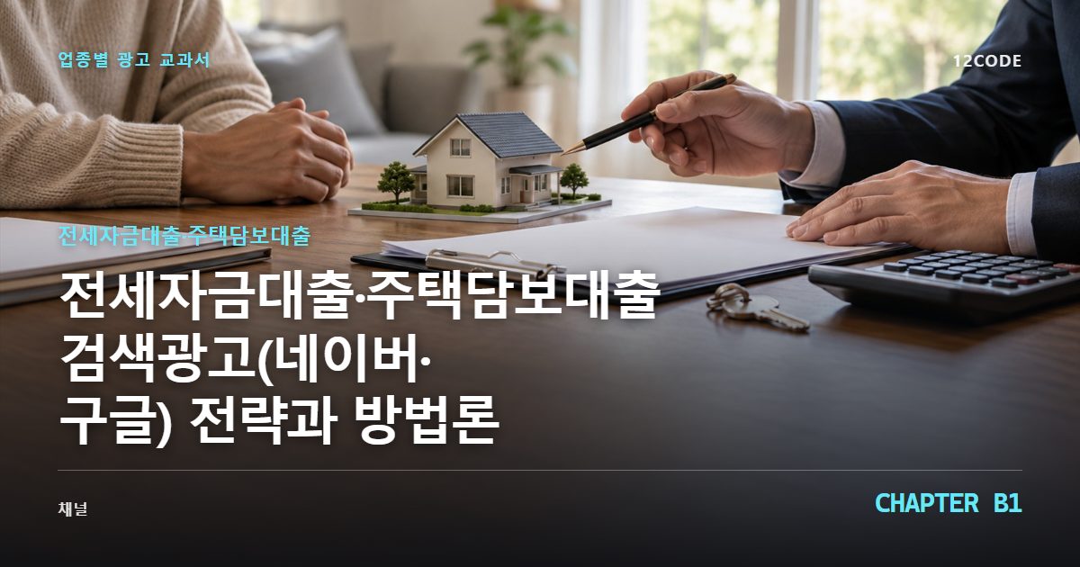 전세자금대출·주택담보대출 업종별 광고 교과서 B1장, 검색광고(네이버·구글) 전략과 방법론을 안내하는 표지 이미지