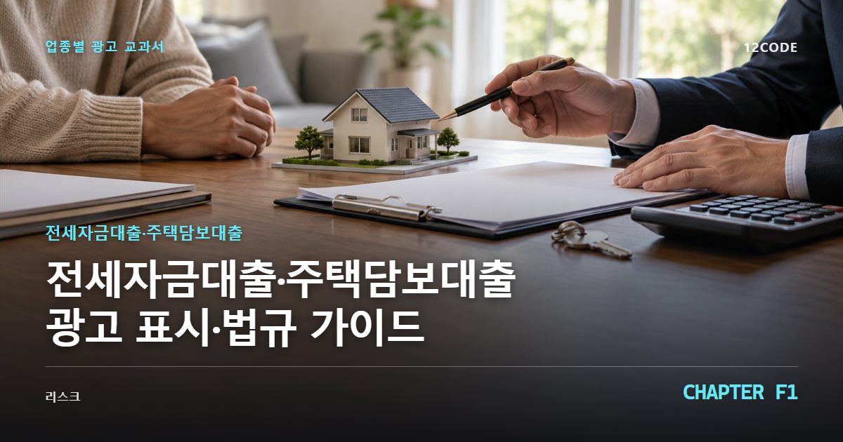 전세자금대출·주택담보대출 업종별 광고 교과서 F1장, 광고 표시·법규 가이드을 안내하는 표지 이미지