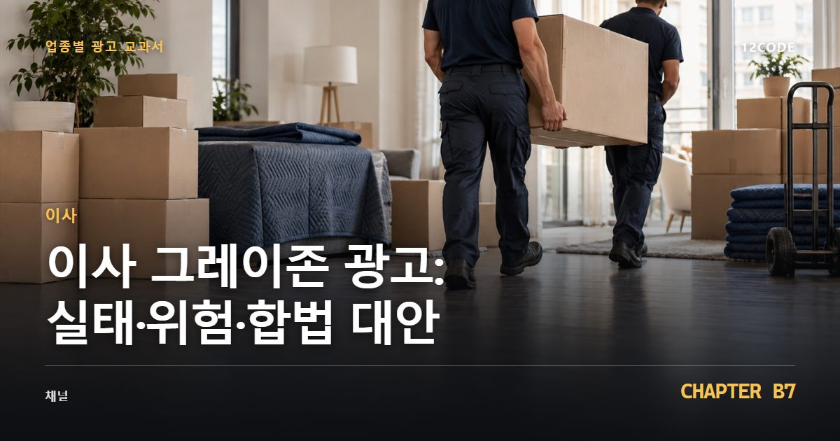 이사 업종별 광고 교과서 B7장, 그레이존 광고: 실태·위험·합법 대안을 안내하는 표지 이미지