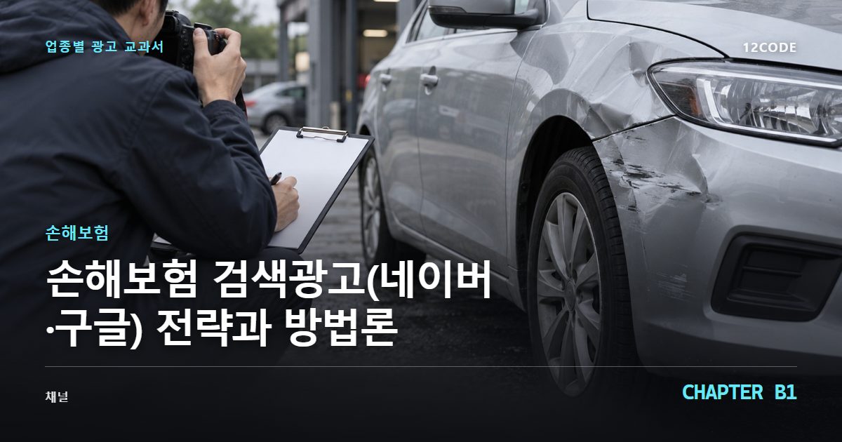 손해보험 업종별 광고 교과서 B1장, 검색광고(네이버·구글) 전략과 방법론을 안내하는 표지 이미지