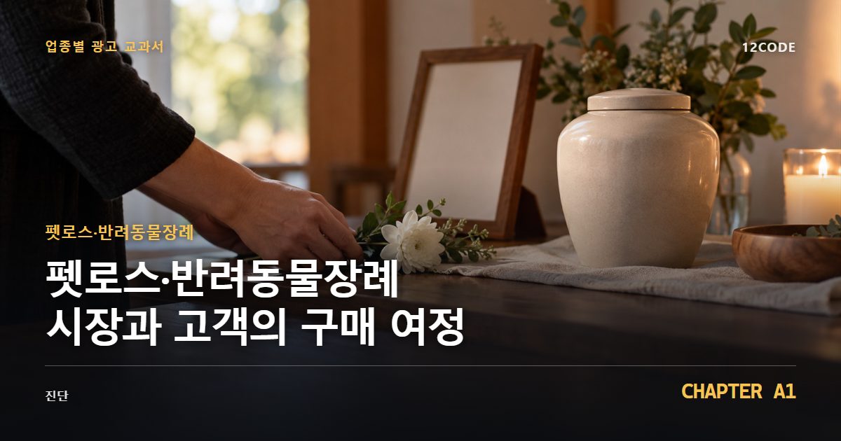 펫로스·반려동물장례 업종별 광고 교과서 A1장, 시장과 고객의 구매 여정을 안내하는 표지 이미지