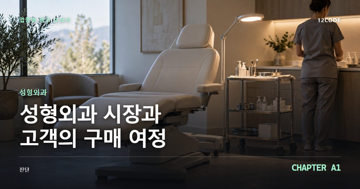 성형외과 업종별 광고 교과서 A1장, 시장과 고객의 구매 여정을 안내하는 표지 이미지