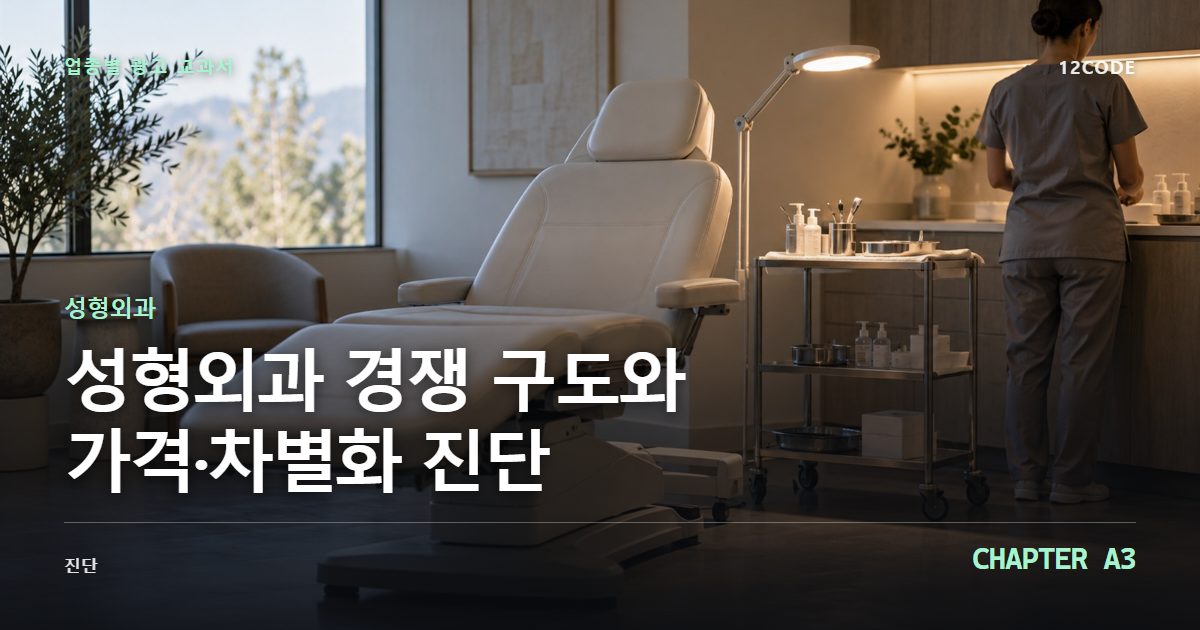 성형외과 업종별 광고 교과서 A3장, 경쟁 구도와 가격·차별화 진단을 안내하는 표지 이미지