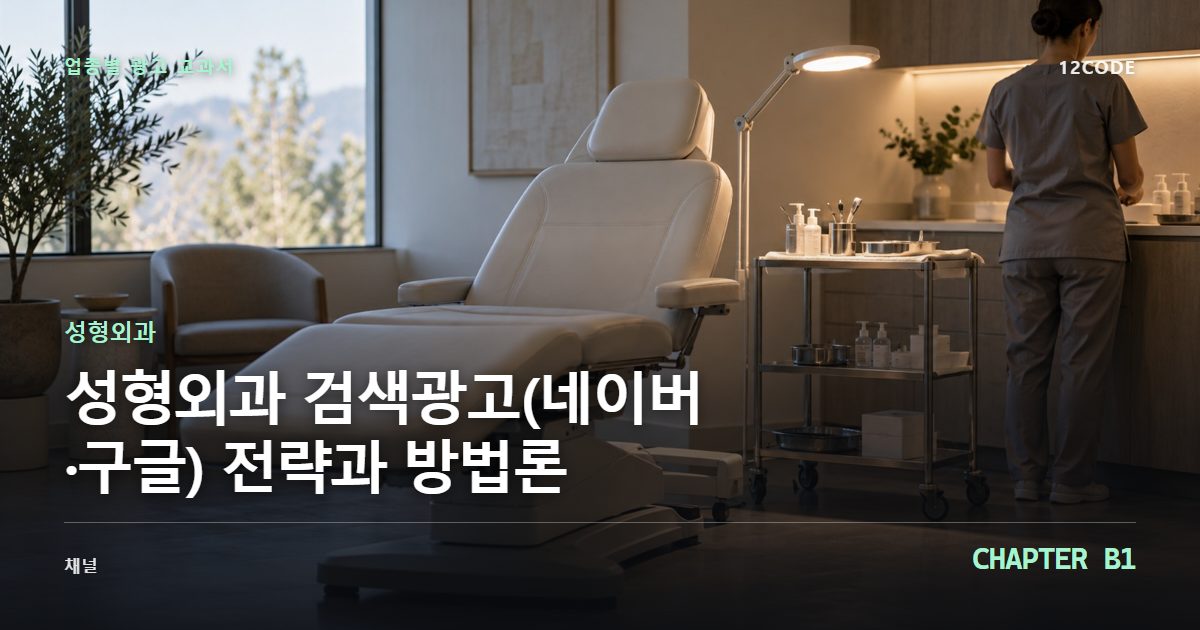 성형외과 업종별 광고 교과서 B1장, 검색광고(네이버·구글) 전략과 방법론을 안내하는 표지 이미지