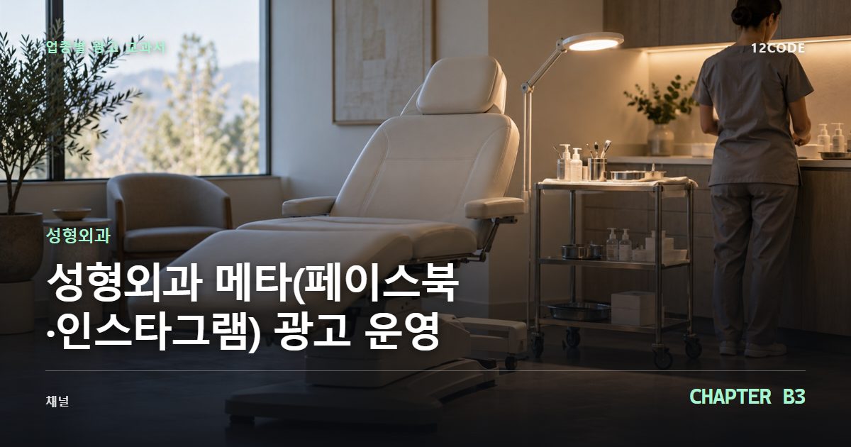 성형외과 업종별 광고 교과서 B3장, 메타(페이스북·인스타그램) 광고 운영을 안내하는 표지 이미지