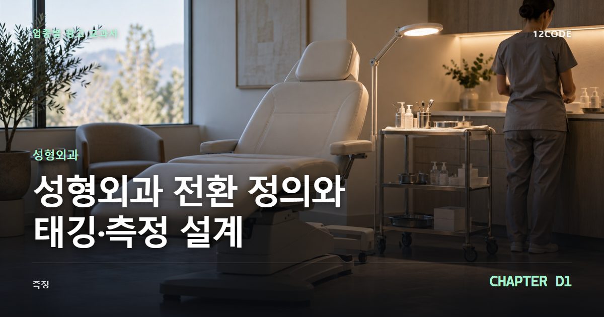 성형외과 업종별 광고 교과서 D1장, 전환 정의와 태깅·측정 설계을 안내하는 표지 이미지