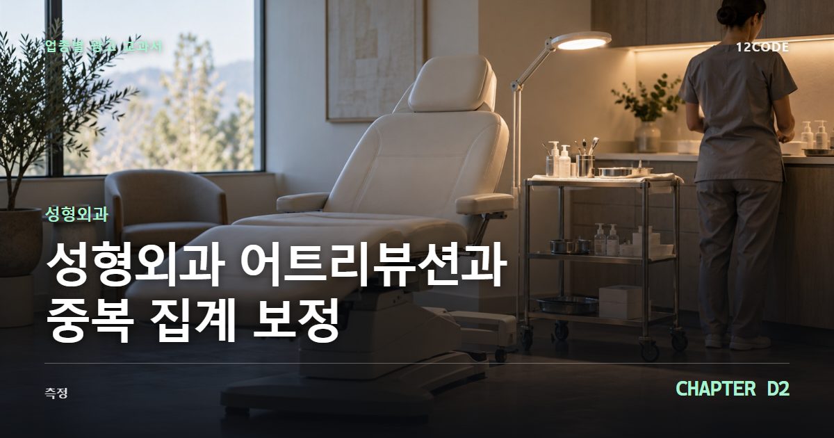 성형외과 업종별 광고 교과서 D2장, 어트리뷰션과 중복 집계 보정을 안내하는 표지 이미지