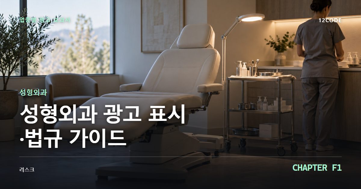 성형외과 업종별 광고 교과서 F1장, 광고 표시·법규 가이드을 안내하는 표지 이미지