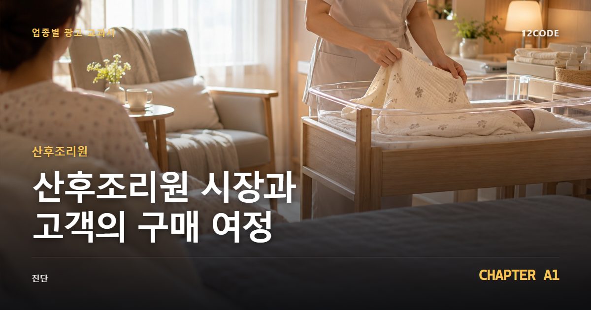 산후조리원 업종별 광고 교과서 A1장, 시장과 고객의 구매 여정을 안내하는 표지 이미지